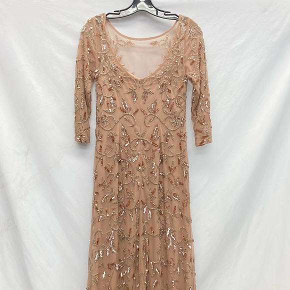 Adrianna Papell beaded Long sleeve rose gold godet dress - Picture 8 of 15